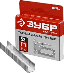 ЗУБР скобы тип 53 (A/10/JT21), 12 мм, калибр 23GA. 1000 шт (31625-12)