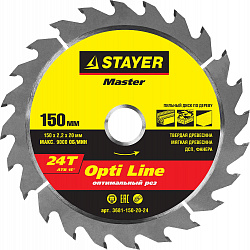 STAYER Opti Line, 150 x 20/16 мм, 24T, оптимальный рез, пильный диск по дереву (3681-150-20-24)