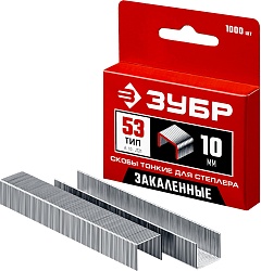ЗУБР скобы тип 53 (A/10/JT21), 10 мм, калибр 23GA. 1000 шт (31625-10)