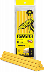 STAYER Yellow, жёлтые, 11 х 200 мм, 6 шт, клеевые стержни, Professional (2-06821-Y-S06)
