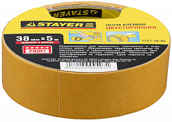 STAYER 38 мм, 5 м, на полипропиленовой основе, двухсторонняя клейкая лента (1221-38-05)