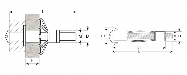 ЗУБР МОЛЛИ, М4 х 21 х 5 мм, 4 шт, анкер для пустотелых конструкций (4-302476-04-020)