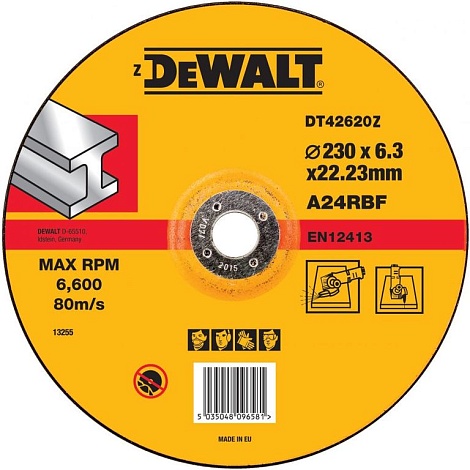 Круг обдирочный по металлу DEWALT DT42620Z, INDUSTRIAL, 230 x 22.2 x 6.3 мм
