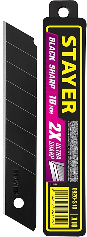 STAYER BLACK SHARP, 18 мм, 10 шт, сегментированные черные особоострые лезвия (0920-S10)