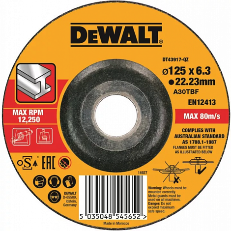 Круг обдирочный DEWALT DT43917, по металлу 125 x 22.2 x 6 3 мм, тип 27