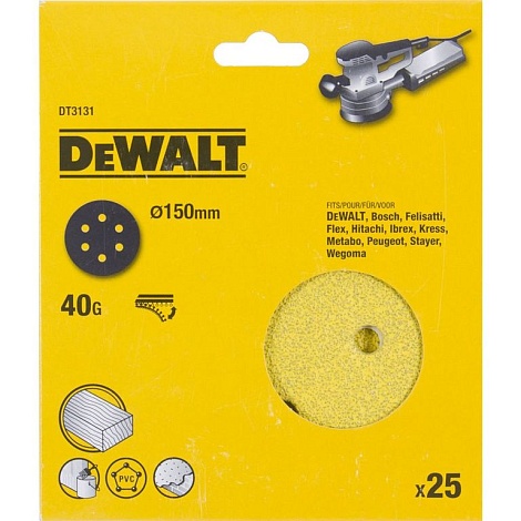 Шлифовальные круги DEWALT DT3131, 150 мм, 6 отверстий, 40G, 25 шт.