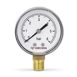 Манометр VARMEGA радиальный 50 мм, 6 бар, 1/4quot;, VMMT10-500602