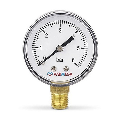 Манометр VARMEGA радиальный 50 мм, 6 бар, 1/4quot;, VMMT10-500602