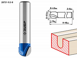 ЗУБР 9.5 x 8 мм, радиус 4.8 мм, фреза пазовая галтельная, Профессионал (28751-9.5-8)