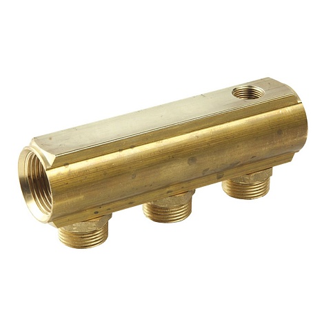 Коллектор HENCO латунный под евроконус с отверстием для воздухоотводчика, 1quot; - 3x3/4quot;НР - 3/8quot;