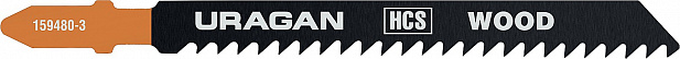 URAGAN T111C, T-хвост., по дереву, HCS, шаг 3 мм, 75 мм, 2 шт, полотна для лобзика (159480-3)