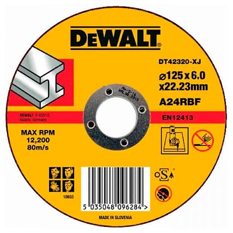 Круг обдирочный по металлу DEWALT DT42320, 125 x 22.2 x 6 мм, тип 27