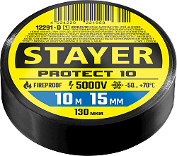 STAYER PROTECT-10, 15 мм х 10 м, 5 000 В, черная, изолента ПВХ, Professional (12292-D)