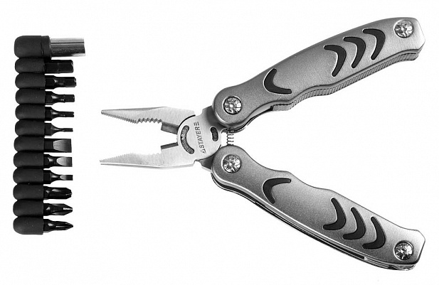 STAYER PROFESSIONAL, мультитул, 12в1, силовая модель, с набором бит, нейлоновый чехол, 105мм (22852)