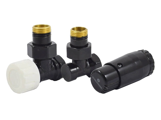Комплект подключения SCHLOSSER STANDARD MINI 1/2quot; угловой, Ral 9005, с термоголовкой MINI М30х1,5