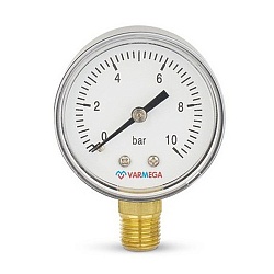 Манометр VARMEGA радиальный 50 мм, 10 бар, 1/4quot;, VMMT10-501002