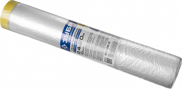 ЗУБР ПМ 2.4 х 20 м, 10 мкм ПВД, защитная пленка-маскер с клейкой лентой (12250-240-20)