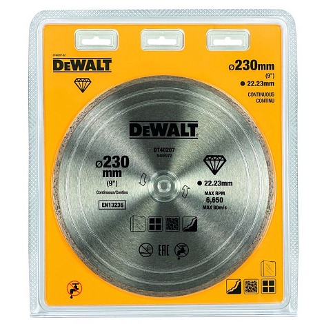 Алмазный круг сплошной по керамике DEWALT DT40207, 230 x 22.2